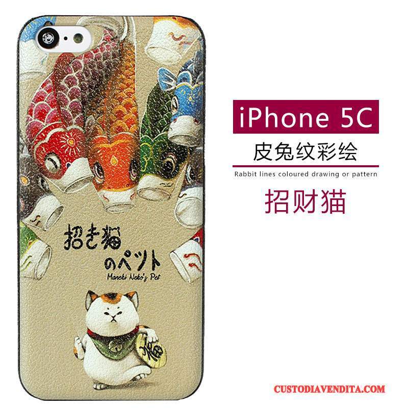 Custodia iPhone 5c Pelle Modellotelefono, Cover iPhone 5c Cartone Animato Verde Macchiati