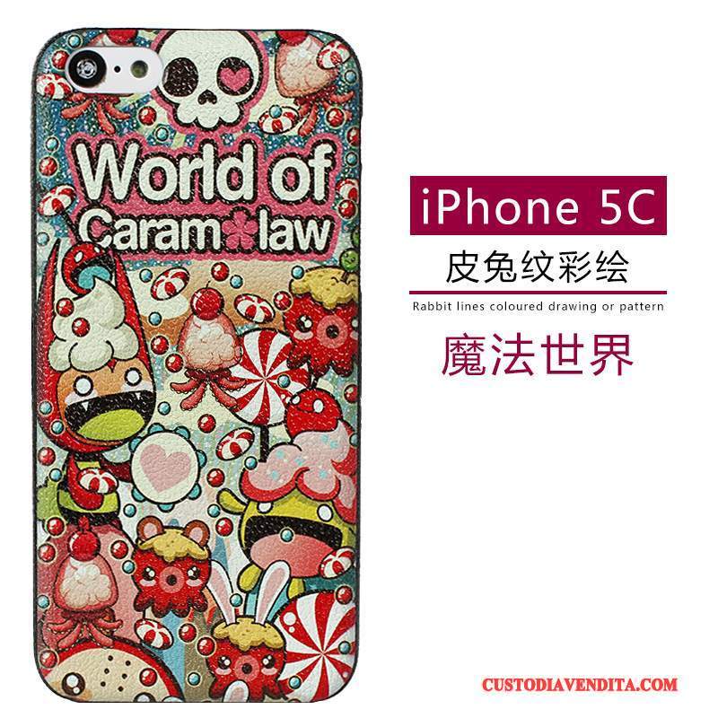 Custodia iPhone 5c Pelle Modellotelefono, Cover iPhone 5c Cartone Animato Verde Macchiati