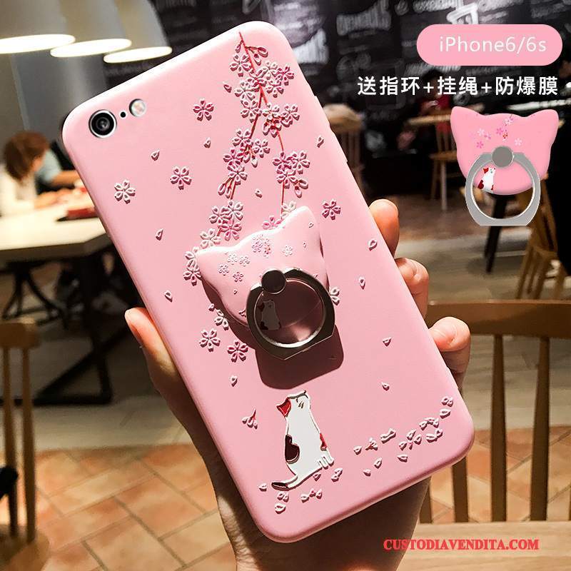 Custodia iPhone 6/6s Cartone Animato Telefono Tutto Incluso, Cover iPhone 6/6s Gattino Ring