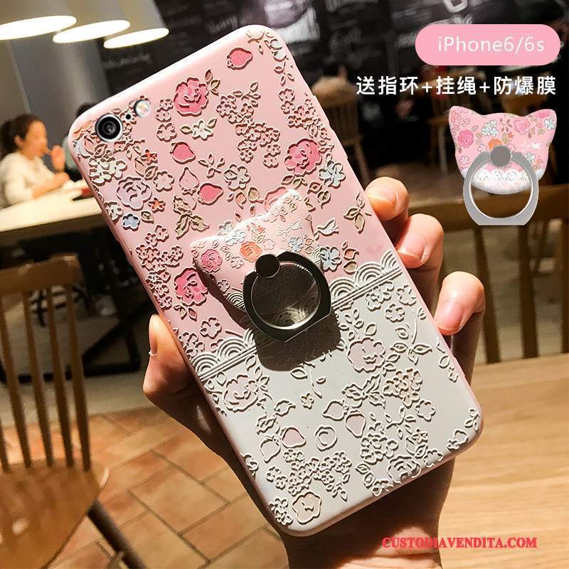 Custodia iPhone 6/6s Cartone Animato Telefono Tutto Incluso, Cover iPhone 6/6s Gattino Ring