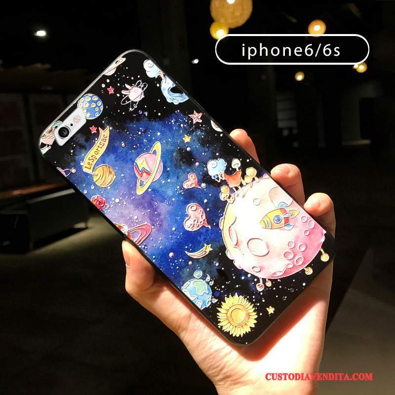 Custodia iPhone 6/6s Plus Colore Amanti Ring, Cover iPhone 6/6s Plus Goffratura Nero Ornamenti Appesi