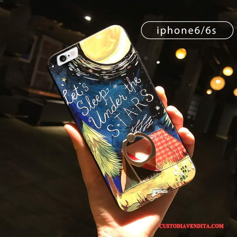 Custodia iPhone 6/6s Plus Colore Amanti Ring, Cover iPhone 6/6s Plus Goffratura Nero Ornamenti Appesi