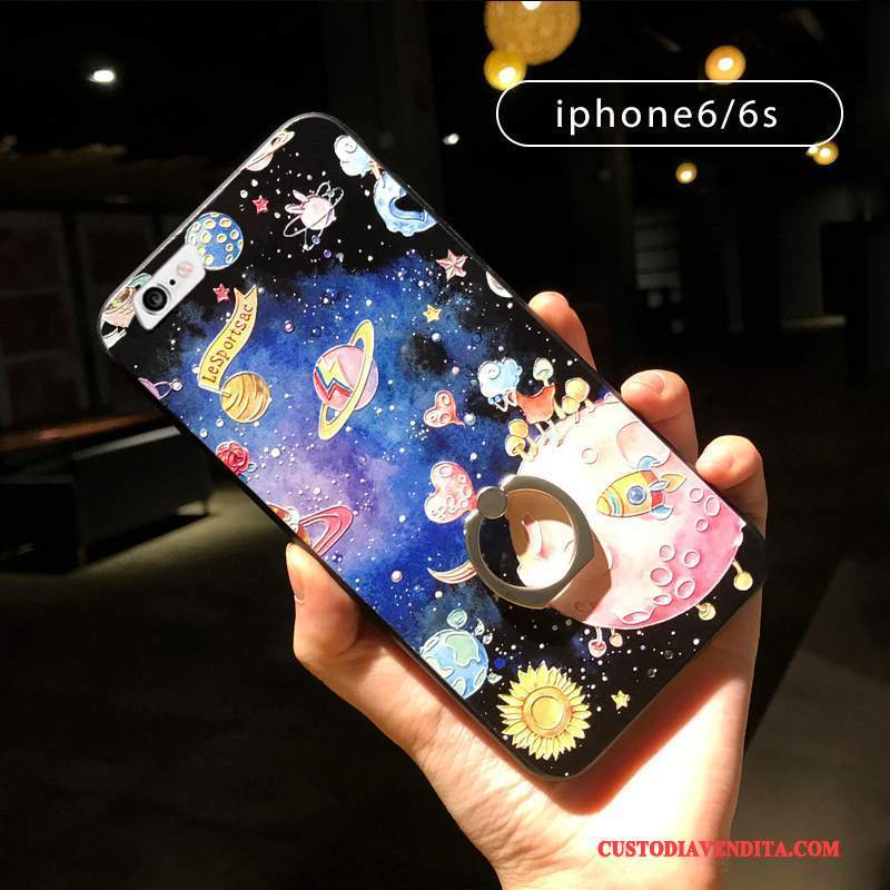 Custodia iPhone 6/6s Plus Colore Amanti Ring, Cover iPhone 6/6s Plus Goffratura Nero Ornamenti Appesi
