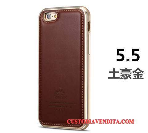 Custodia iPhone 6/6s Plus Pelle Affari Nero, Cover iPhone 6/6s Plus Protezione Telefono Metallo