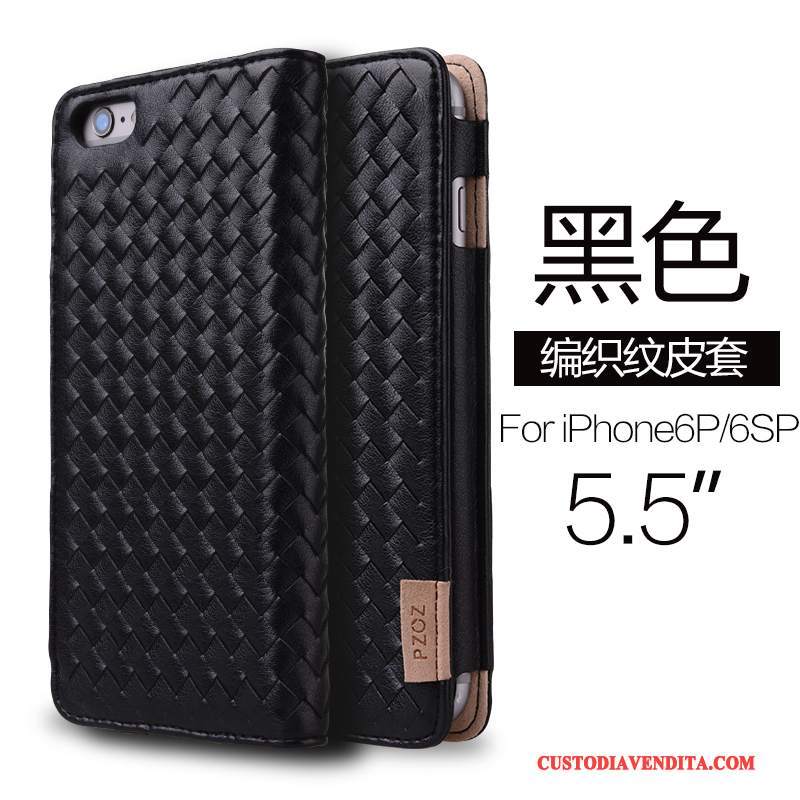 Custodia iPhone 6/6s Plus Pelle Telefono Lusso, Cover iPhone 6/6s Plus Folio Nero Tutto Incluso