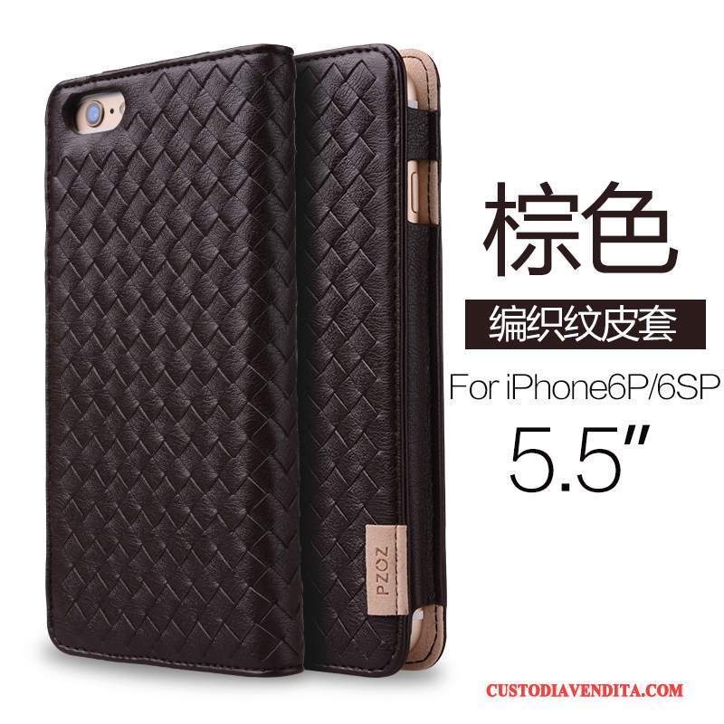 Custodia iPhone 6/6s Plus Pelle Telefono Lusso, Cover iPhone 6/6s Plus Folio Nero Tutto Incluso