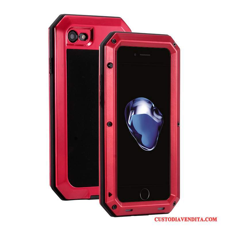 Custodia iPhone 6/6s Plus Silicone Tre Difese Rosso, Cover iPhone 6/6s Plus Protezione Metallo Anti-caduta