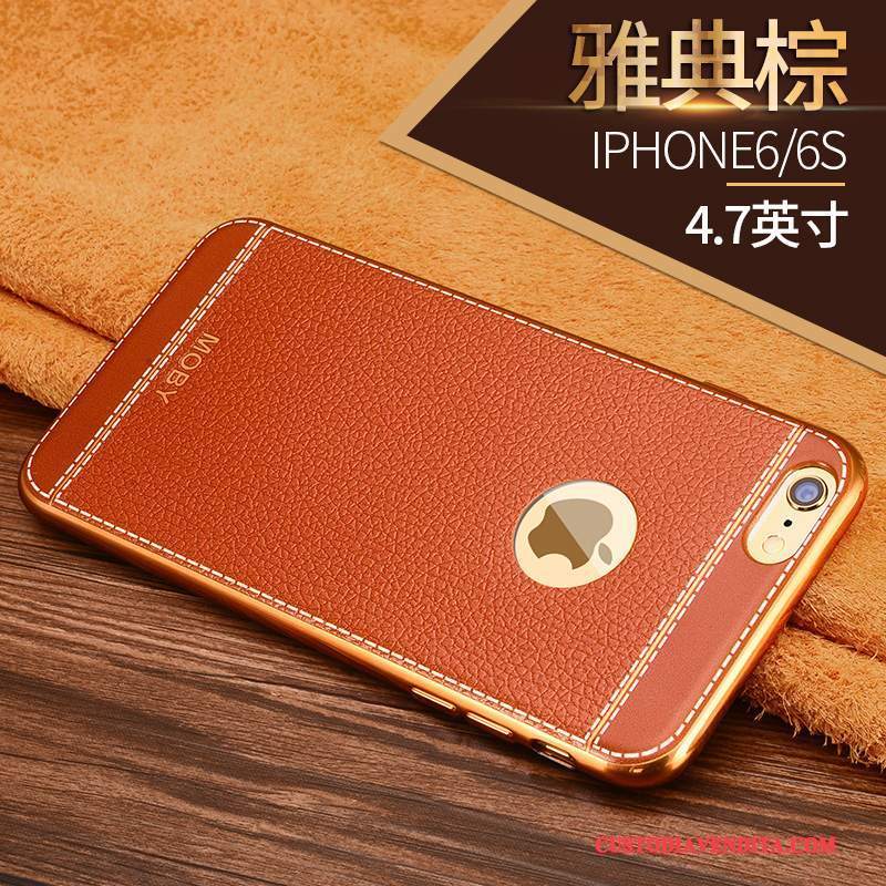 Custodia iPhone 6/6s Silicone Morbido Marrone, Cover iPhone 6/6s Protezione Oro Sottili