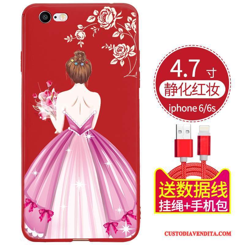 Custodia iPhone 6/6s Silicone Ornamenti Appesi Morbido, Cover iPhone 6/6s Nero Rosso