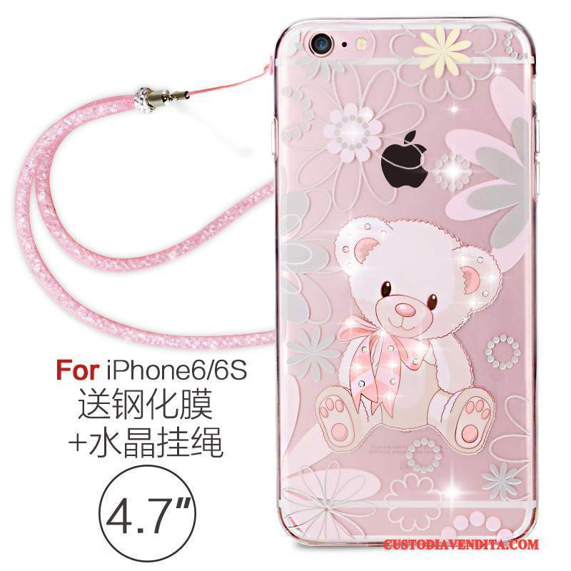 Custodia iPhone 6/6s Strass Elegante Morbido, Cover iPhone 6/6s Silicone Rosa Trasparente