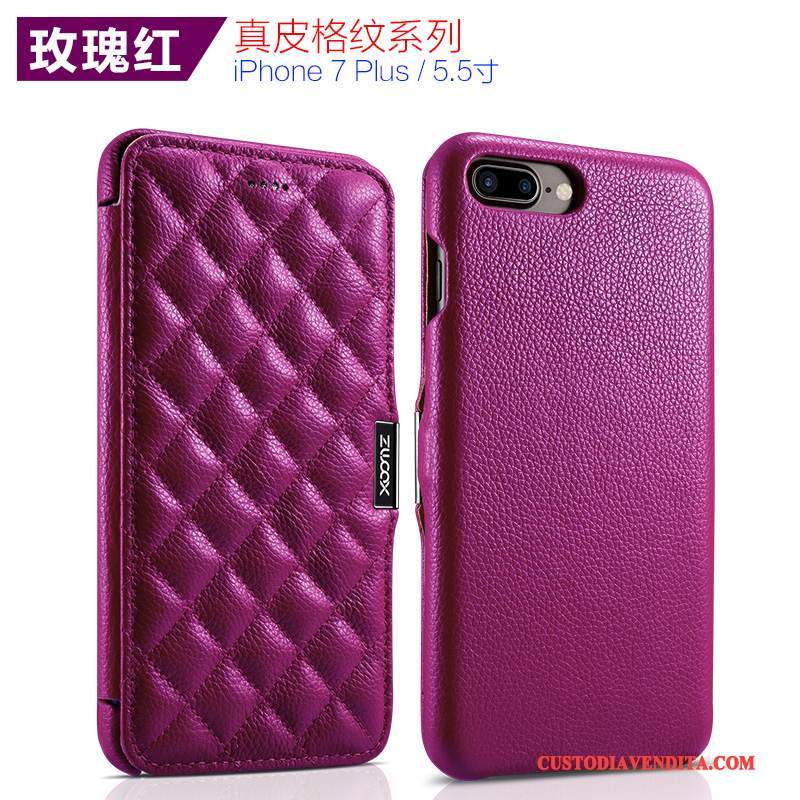 Custodia iPhone 7 Plus Folio Semplici Porpora, Cover iPhone 7 Plus Pelle Rossotelefono