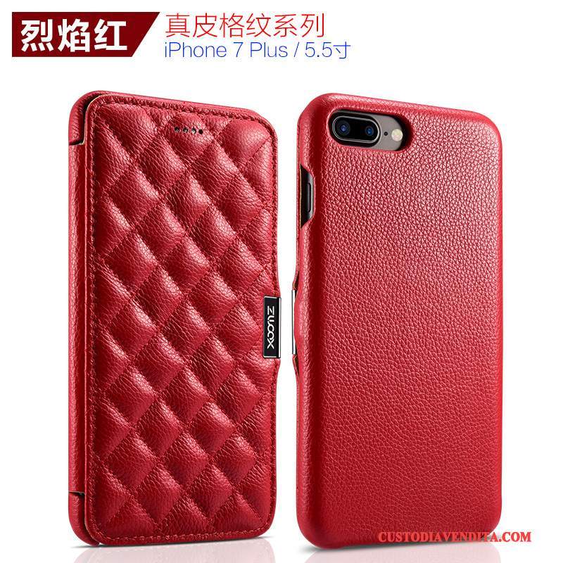 Custodia iPhone 7 Plus Folio Semplici Porpora, Cover iPhone 7 Plus Pelle Rossotelefono