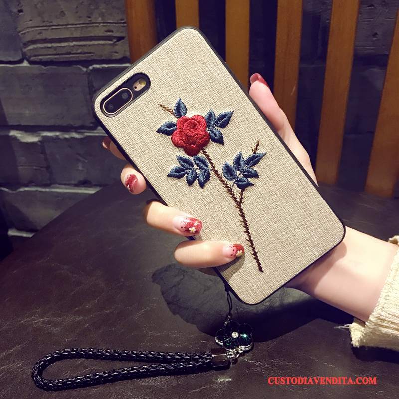 Custodia iPhone 7 Plus Protezione Morbido Ornamenti Appesi, Cover iPhone 7 Plus Nero Fiori