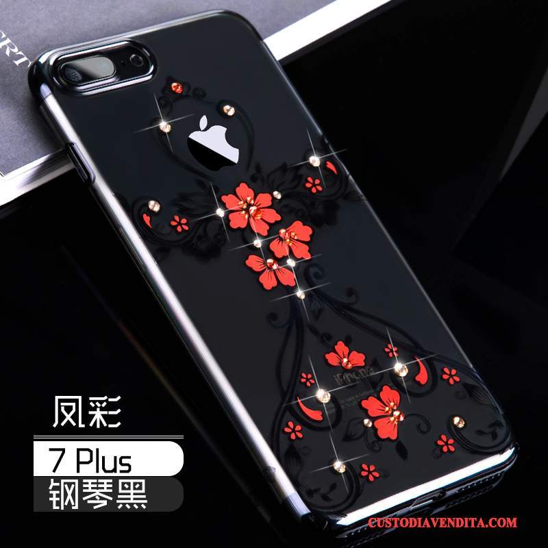 Custodia iPhone 7 Plus Strass Telefono Marchio Di Tendenza, Cover iPhone 7 Plus Lusso Rosso