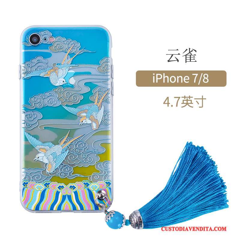 Custodia iPhone 7 Protezione Porpora Stile Cinese, Cover iPhone 7 Telefono Blu
