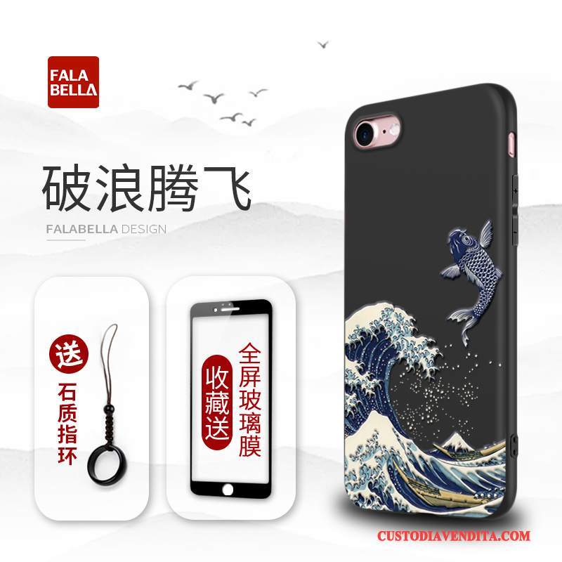 Custodia iPhone 7 Silicone Stile Cinese Nero, Cover iPhone 7 Nuovo Morbido