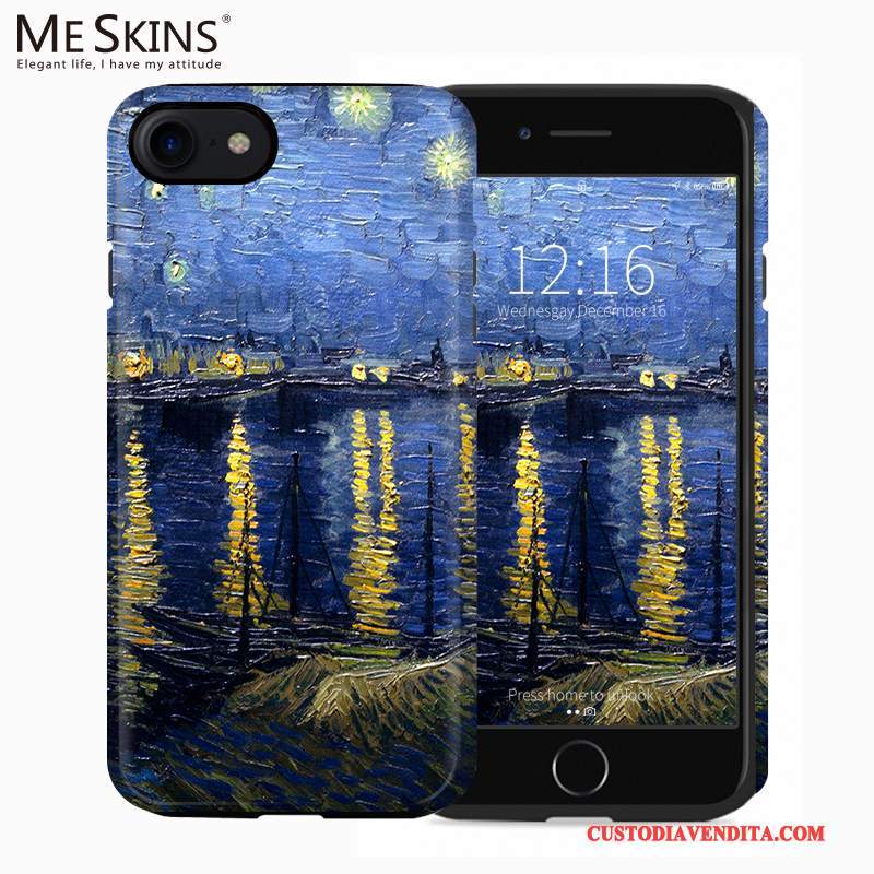 Custodia iPhone 7 Silicone Super Anti-caduta, Cover iPhone 7 Macchiati Blu