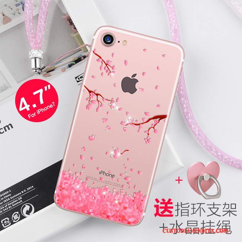 Custodia iPhone 7 Strass Rosa Nuovo, Cover iPhone 7 Silicone Trasparentetelefono