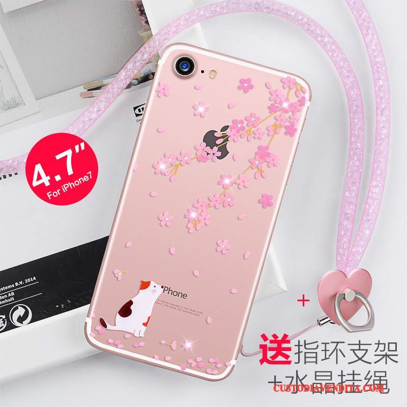 Custodia iPhone 7 Strass Rosa Nuovo, Cover iPhone 7 Silicone Trasparentetelefono