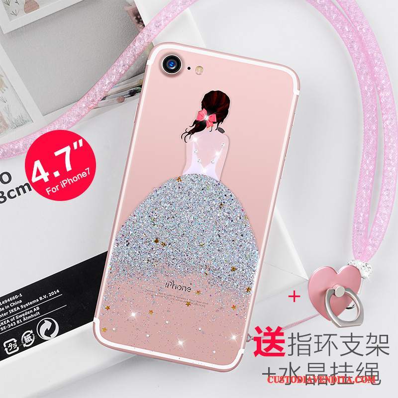 Custodia iPhone 7 Strass Rosa Nuovo, Cover iPhone 7 Silicone Trasparentetelefono