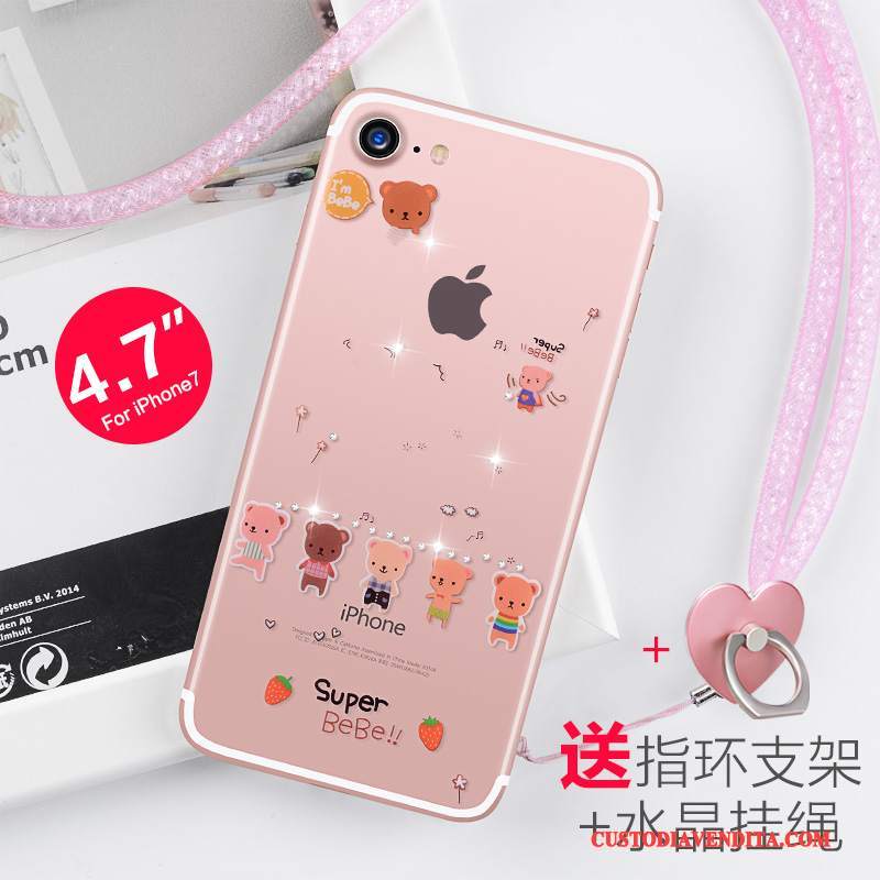 Custodia iPhone 7 Strass Rosa Nuovo, Cover iPhone 7 Silicone Trasparentetelefono