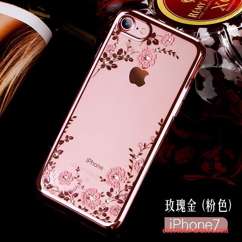 Custodia iPhone 7 Strass Trasparente Difficile, Cover iPhone 7 Rosa Oro