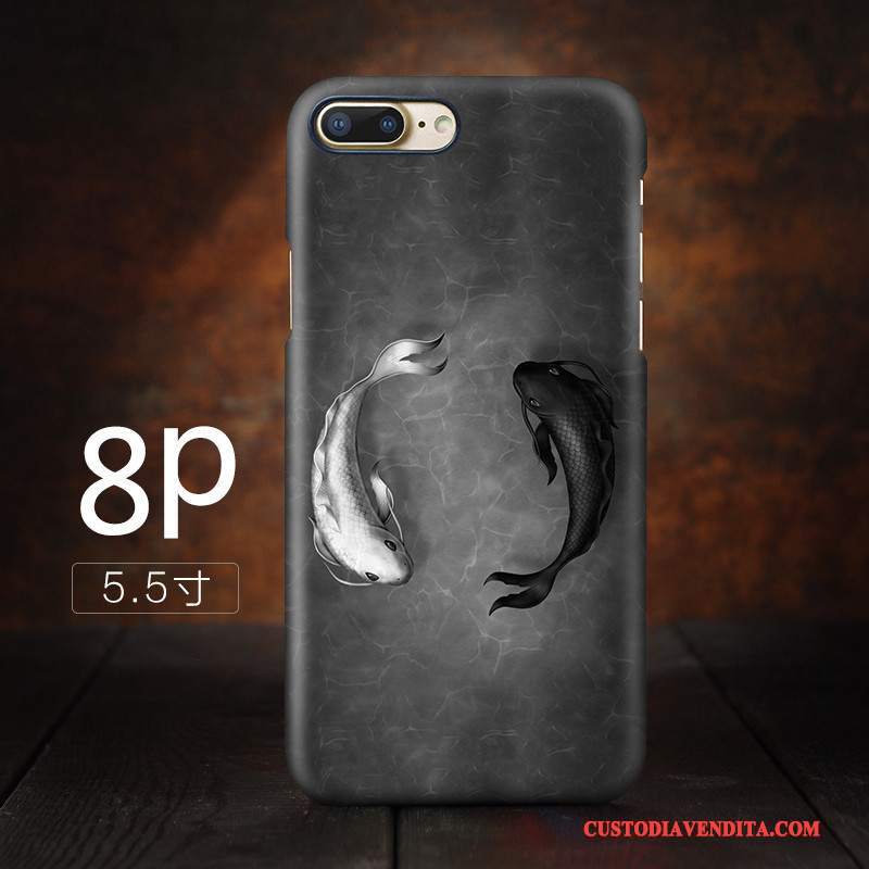 Custodia iPhone 8 Plus Arte Stile Cinese, Cover iPhone 8 Plus Difficile Giallo