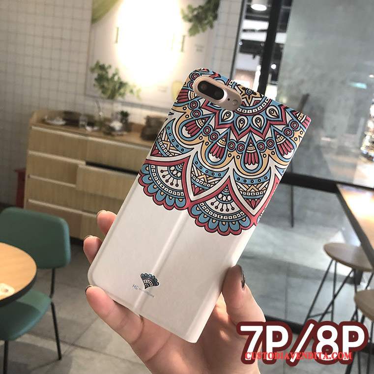 Custodia iPhone 8 Plus Goffratura Rosatelefono, Cover iPhone 8 Plus Folio