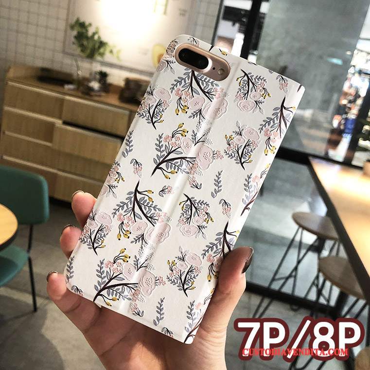 Custodia iPhone 8 Plus Goffratura Rosatelefono, Cover iPhone 8 Plus Folio