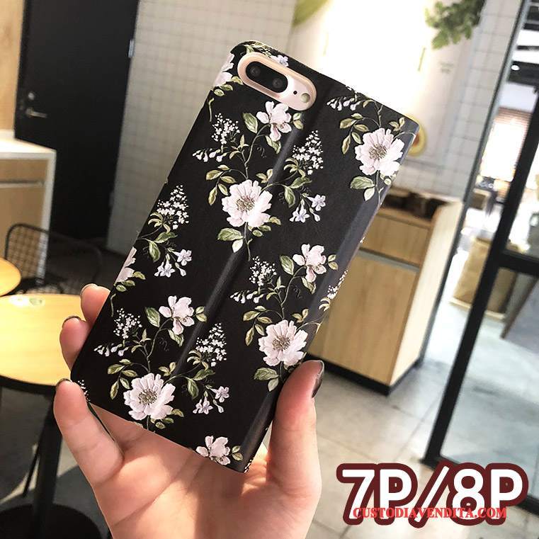Custodia iPhone 8 Plus Goffratura Rosatelefono, Cover iPhone 8 Plus Folio