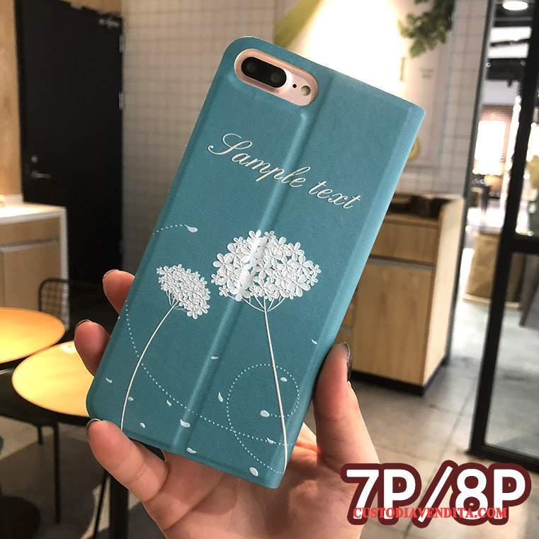 Custodia iPhone 8 Plus Goffratura Rosatelefono, Cover iPhone 8 Plus Folio