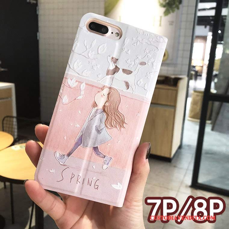 Custodia iPhone 8 Plus Goffratura Rosatelefono, Cover iPhone 8 Plus Folio