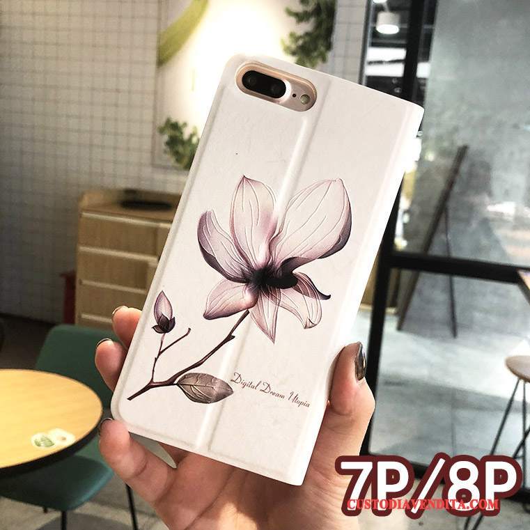 Custodia iPhone 8 Plus Goffratura Rosatelefono, Cover iPhone 8 Plus Folio