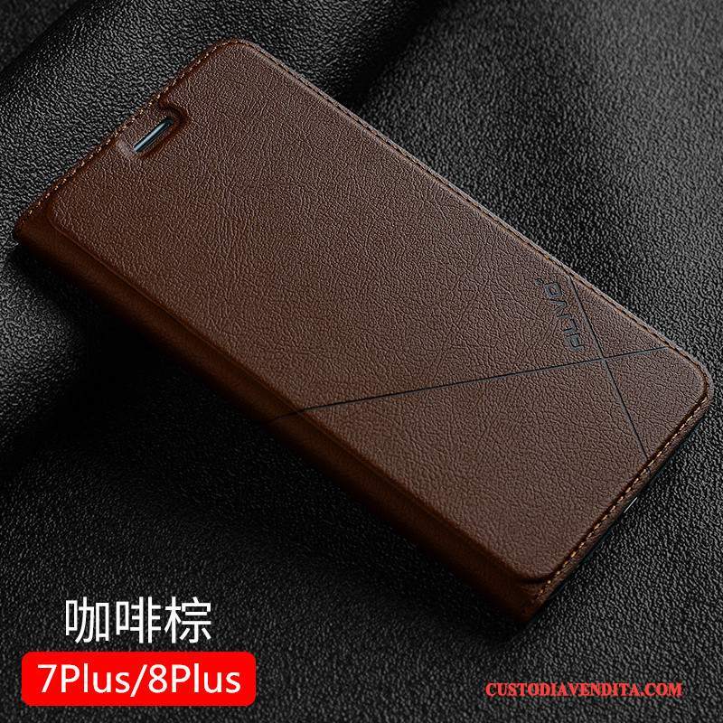 Custodia iPhone 8 Plus Pelle Tendenza Nero, Cover iPhone 8 Plus Folio Telefono Anti-caduta