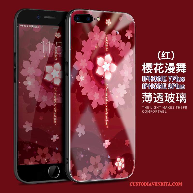 Custodia iPhone 8 Plus Rosso Anti-caduta, Cover iPhone 8 Plus Vetro Marchio Di Tendenza