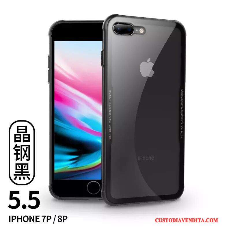 Custodia iPhone 8 Plus Silicone Nuovo Vetro Temperato, Cover iPhone 8 Plus Trasparente Nero