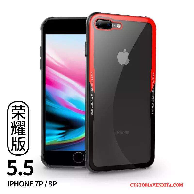 Custodia iPhone 8 Plus Silicone Nuovo Vetro Temperato, Cover iPhone 8 Plus Trasparente Nero