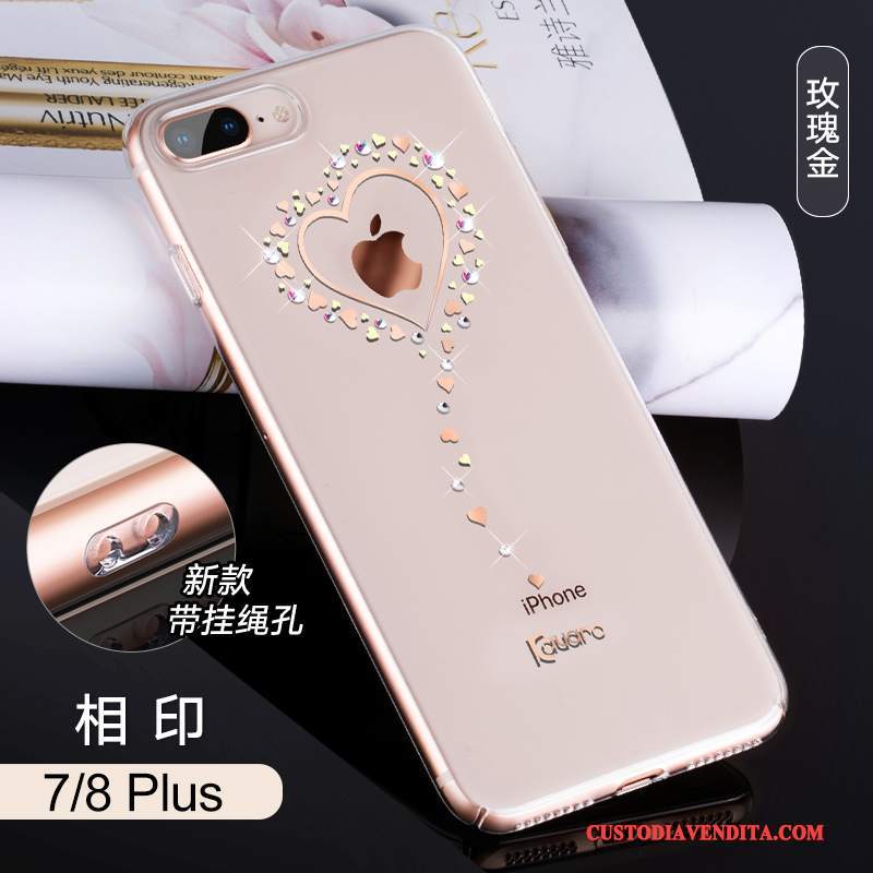 Custodia iPhone 8 Plus Strass Anti-cadutatelefono, Cover iPhone 8 Plus Oro Marchio Di Tendenza