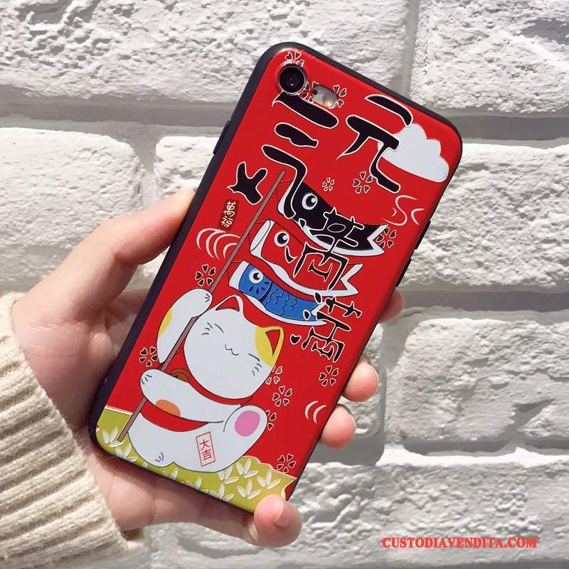 Custodia iPhone 8 Protezione Tendenza Gattino, Cover iPhone 8 Rosso Ricchezza