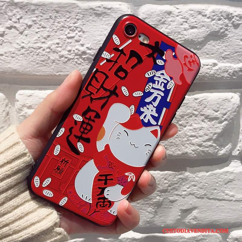 Custodia iPhone 8 Protezione Tendenza Gattino, Cover iPhone 8 Rosso Ricchezza