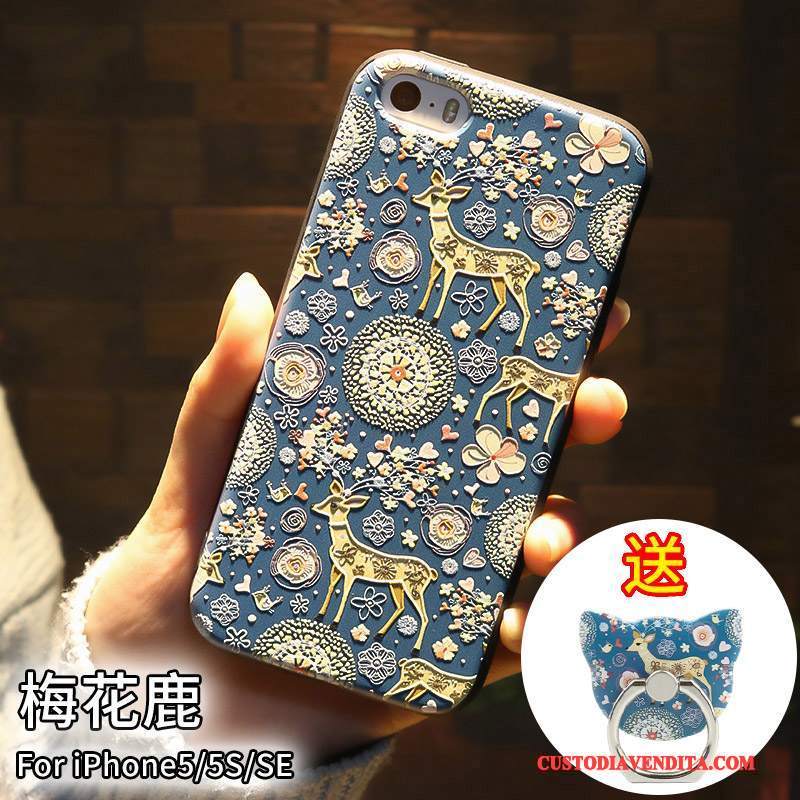 Custodia iPhone Se Goffratura Anti-caduta Supporto, Cover iPhone Se Creativo Tutto Incluso Verde