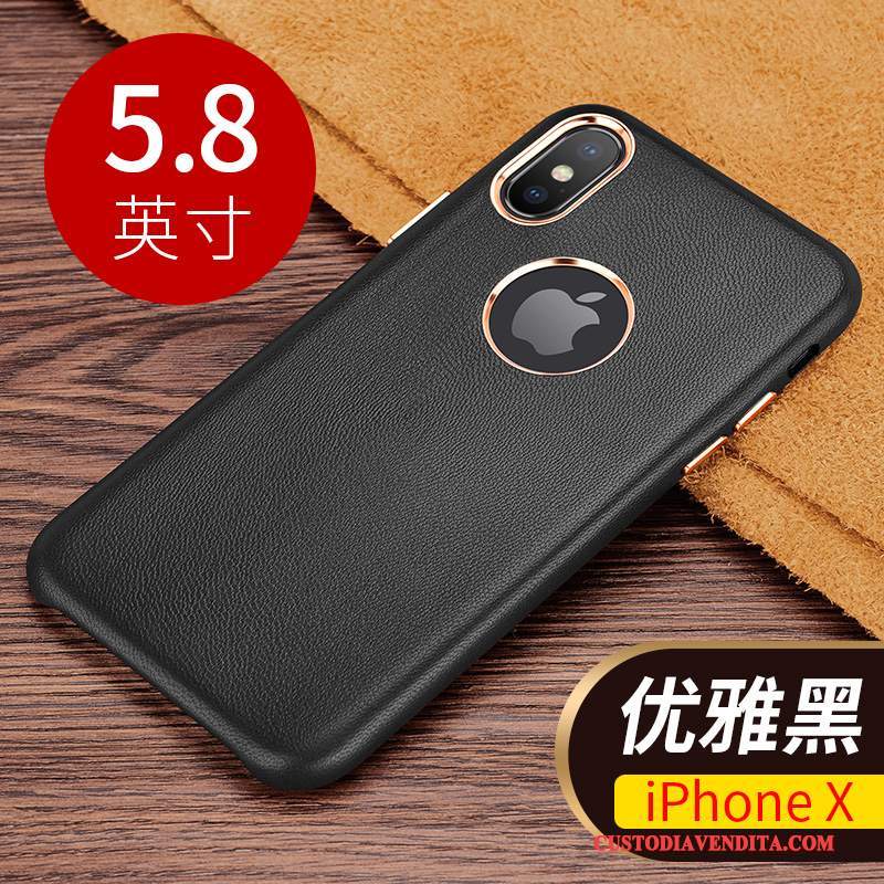 Custodia iPhone X Pelle Nero Nuovo, Cover iPhone X Protezione High End Lusso