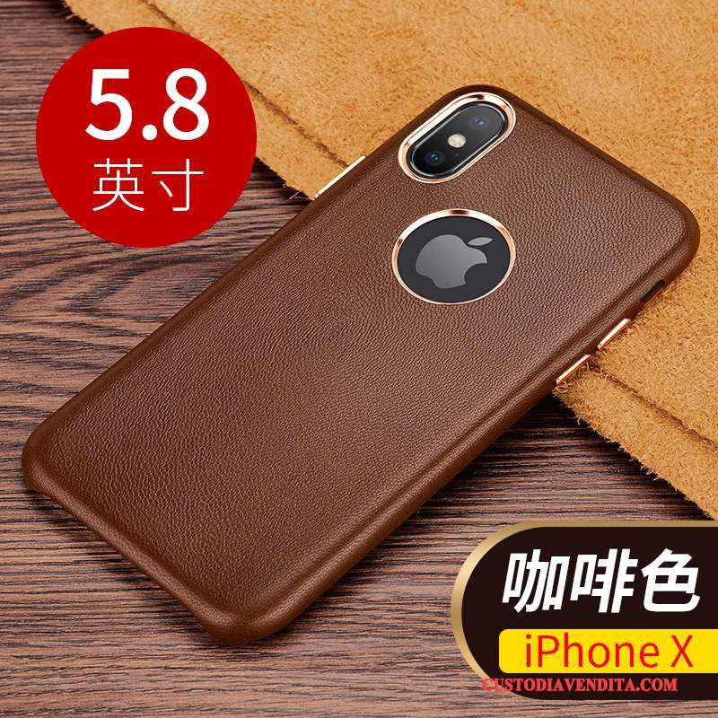 Custodia iPhone X Pelle Nero Nuovo, Cover iPhone X Protezione High End Lusso