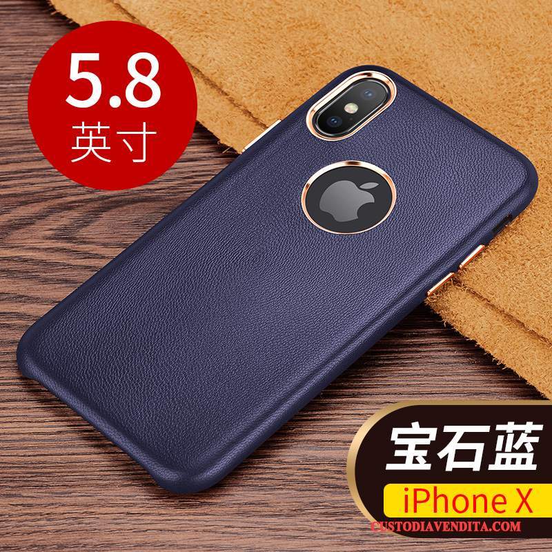 Custodia iPhone X Pelle Nero Nuovo, Cover iPhone X Protezione High End Lusso