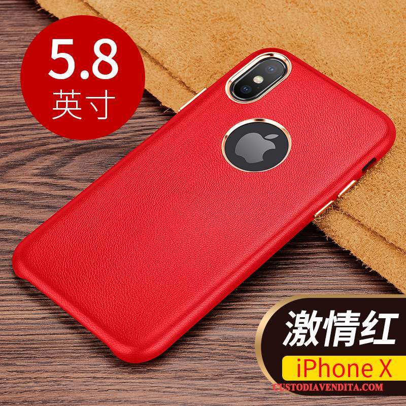 Custodia iPhone X Pelle Nero Nuovo, Cover iPhone X Protezione High End Lusso