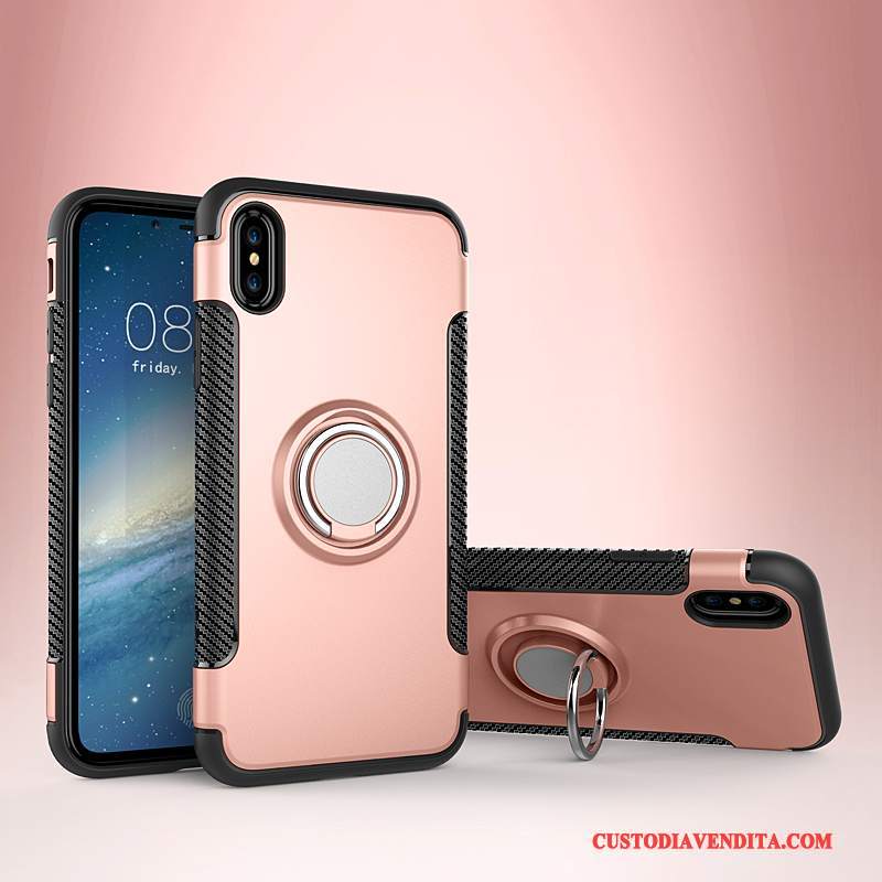 Custodia iPhone X Pelle Rosso Ring, Cover iPhone X Protezione Auto Supporto