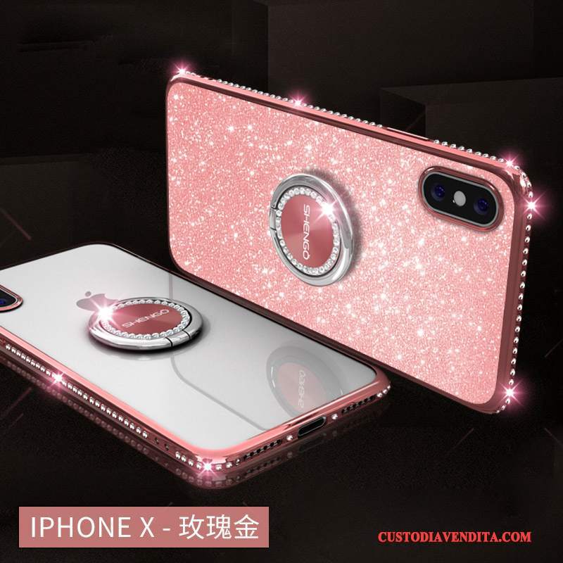Custodia iPhone X Strass Ornamenti Appesi Marchio Di Tendenza, Cover iPhone X Colore Telefono Anti-caduta
