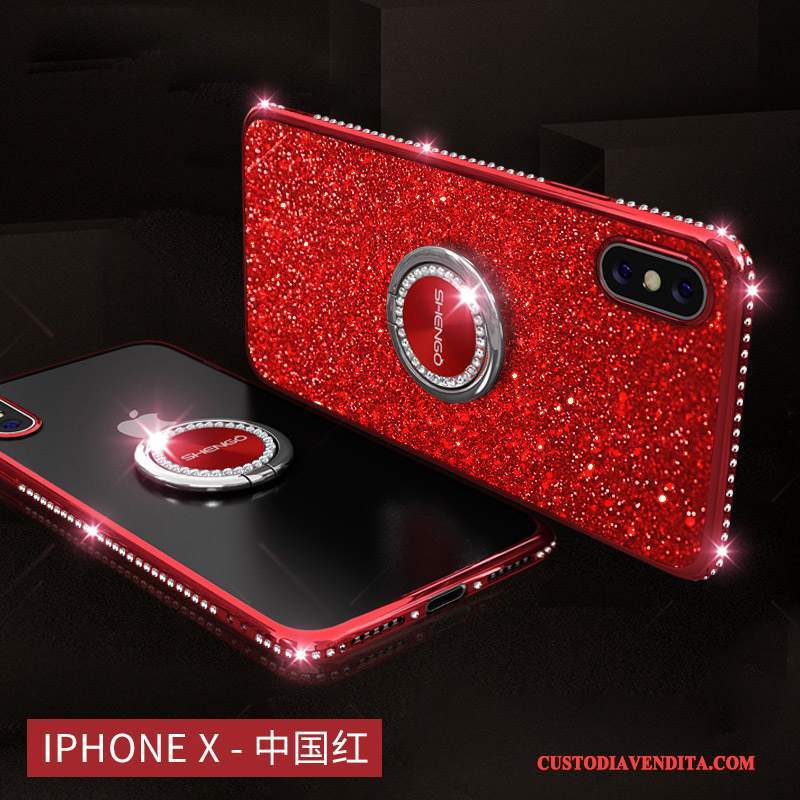 Custodia iPhone X Strass Ornamenti Appesi Marchio Di Tendenza, Cover iPhone X Colore Telefono Anti-caduta