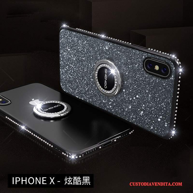 Custodia iPhone X Strass Ornamenti Appesi Marchio Di Tendenza, Cover iPhone X Colore Telefono Anti-caduta