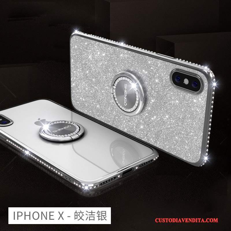 Custodia iPhone X Strass Ornamenti Appesi Marchio Di Tendenza, Cover iPhone X Colore Telefono Anti-caduta